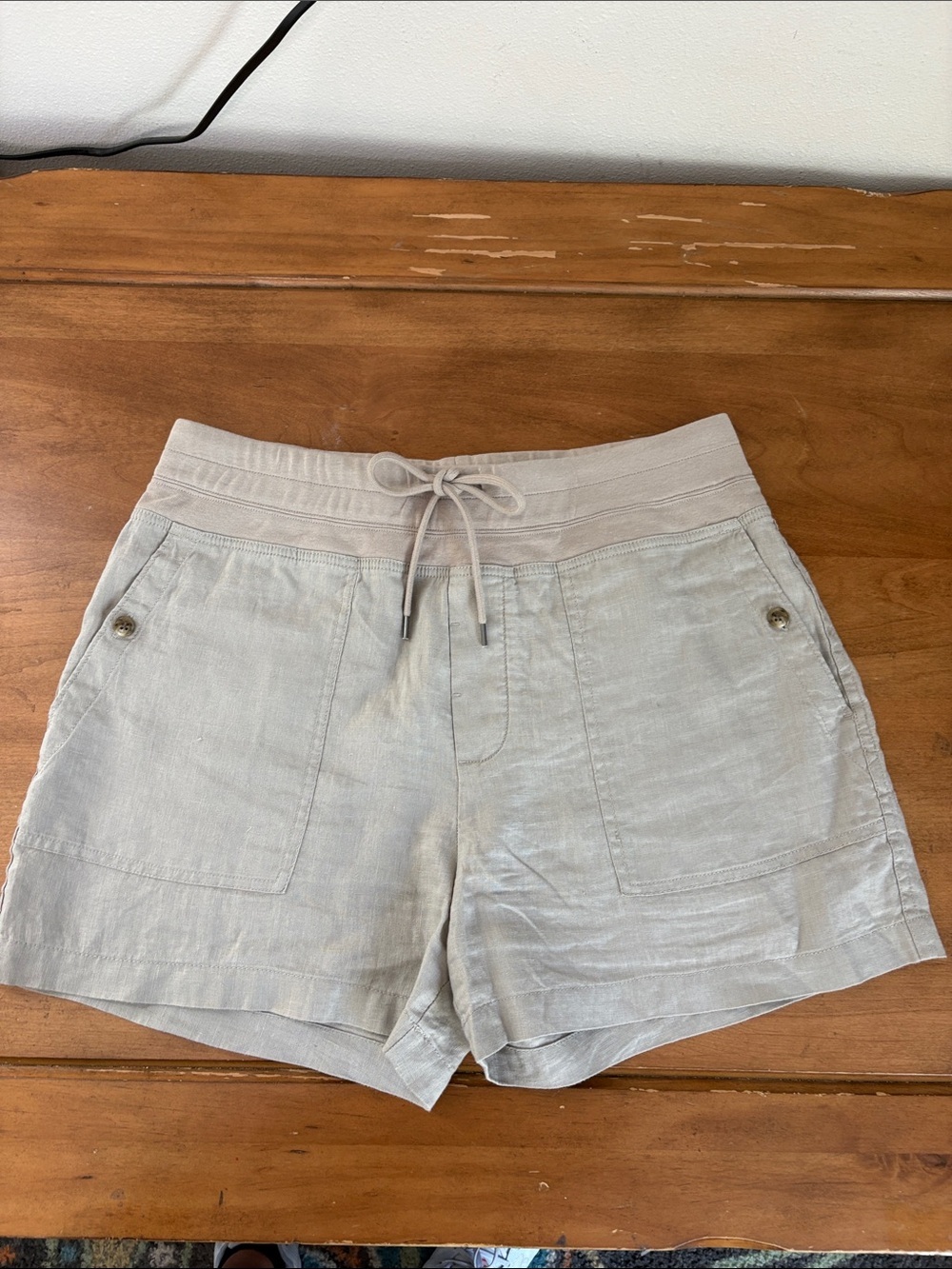 James Perse Light Beige Drawstring Linen-Blend Shorts Size 4